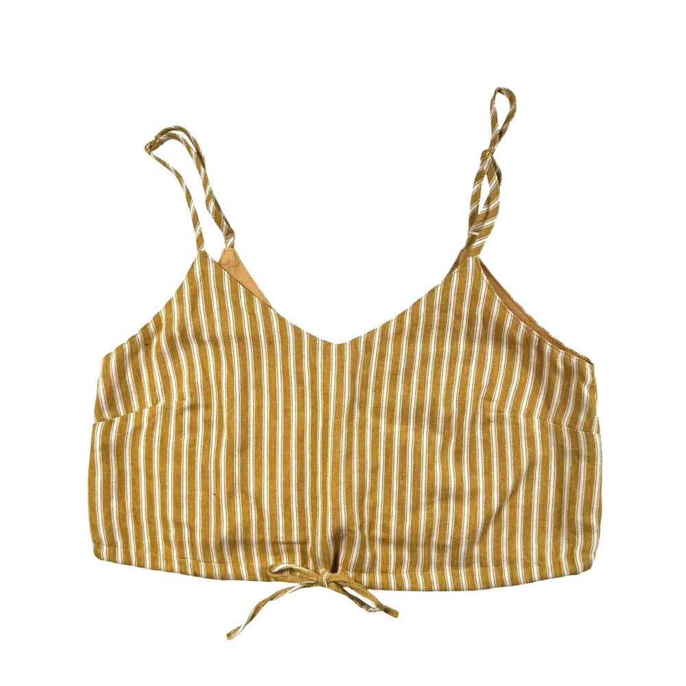 PACSUN LA Hearts Mustard Yellow White Striped Tie Front Crop Cami Top Womens XS